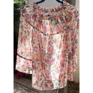 Tularosa Off Shoulder Top Chiffon Floral Pouf Sleeve Size Small Cottagecore